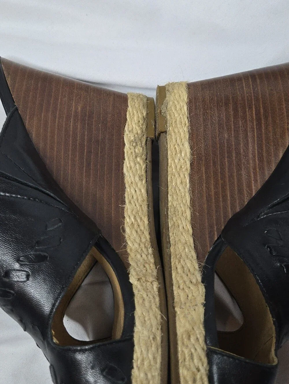 Jack Rogers Sophia Black Leather Women's 8 Espadrille Wedge Slide Sandals - Picture 5 of 9